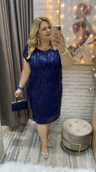 sukienka ELENI 38-50  granatowa frędzelki cekin