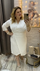 sukienka CHICAGO 36-48/50 biała groszki beżowe